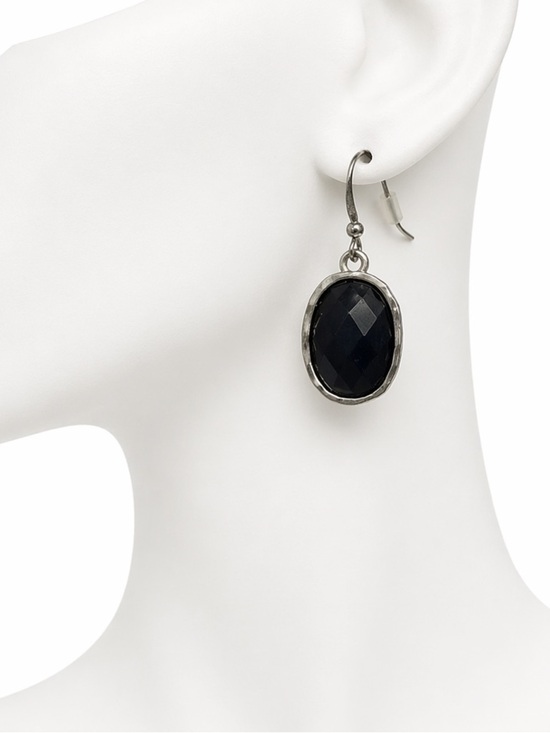 Jewelry - Silver Drop Earrings with Dark Navy Faceted Stones